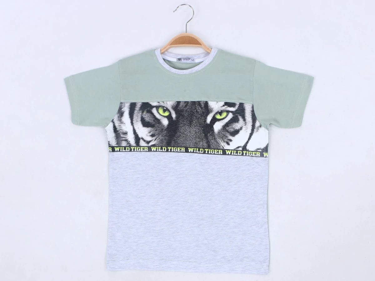 Tiger Print Boys' T-Shirt - Light Green/Grey (Pack of 4) - Tanem Kids - by Peralane