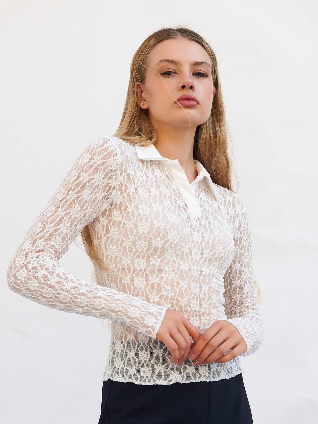 Lace Pointed Collar Blouse with Floral Pattern - Lefon - by Peralane - photo 8
