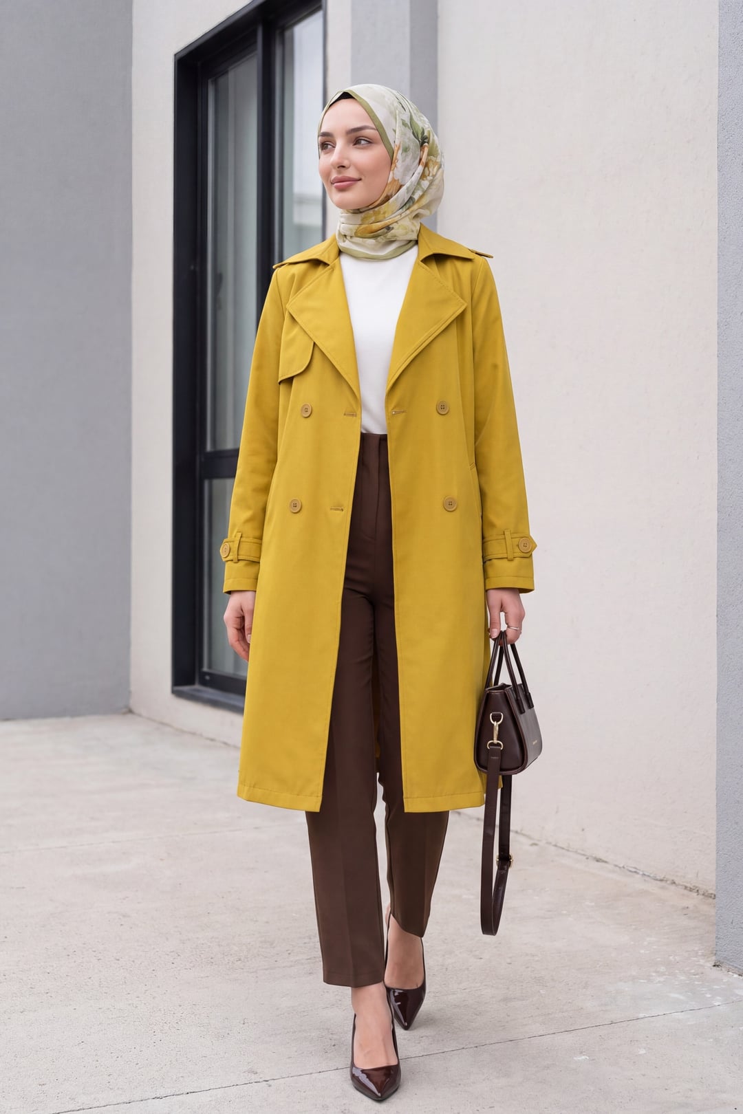 Women's Double-Breasted Trench Coat - Mustard Yellow - Bigdart - by Peralane - photo 4