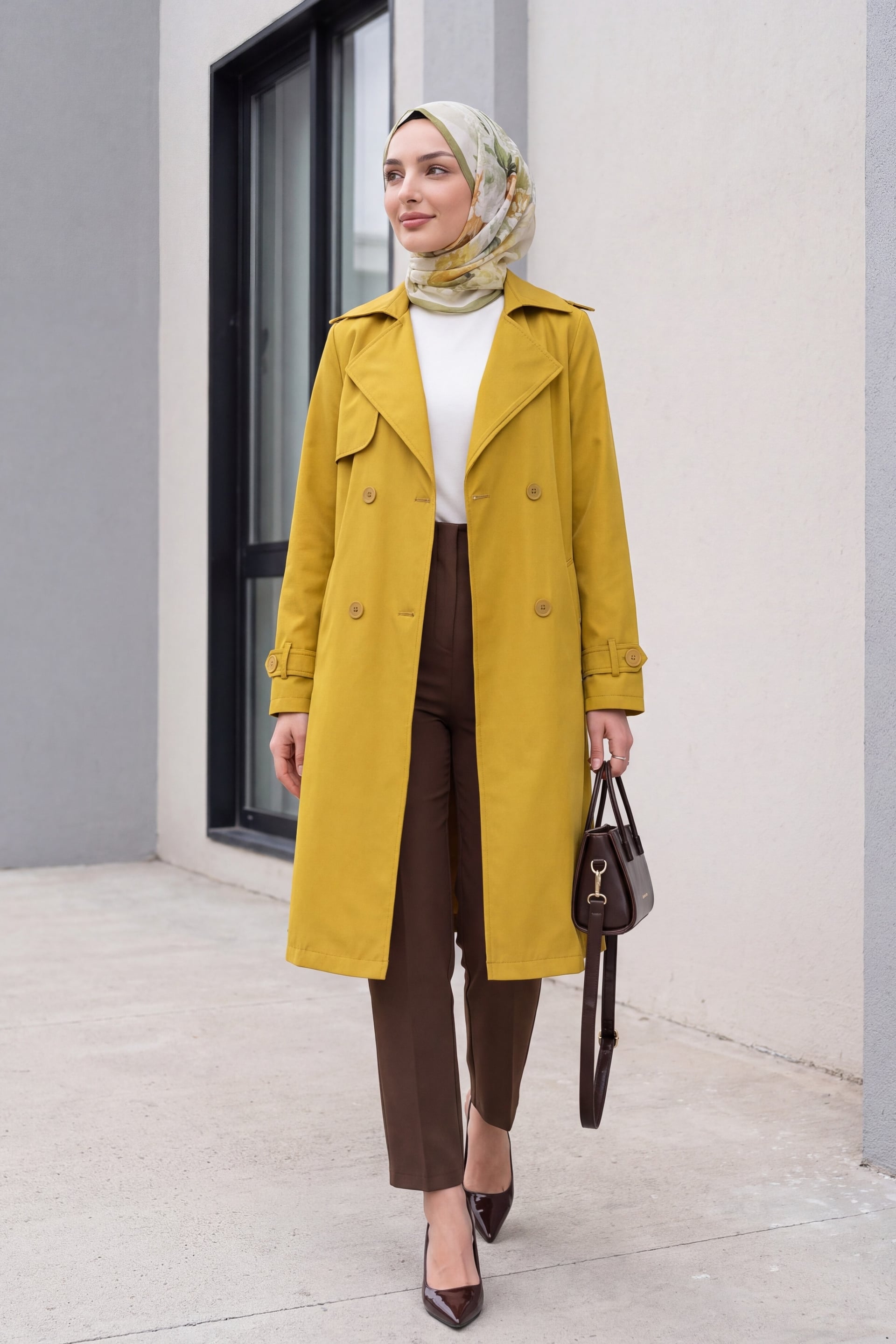 Women's Double-Breasted Trench Coat - Mustard Yellow - Bigdart - by Peralane - photo 4