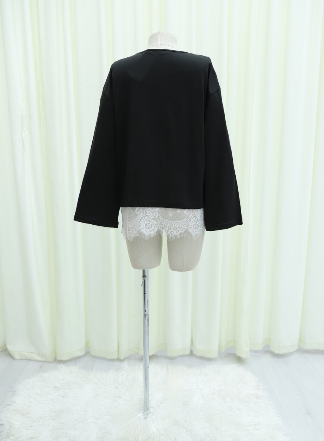 Black Knit Tunic with Lace Hem - Crew Neck Long Sleeve - Podyumplus - by Peralane - photo 7