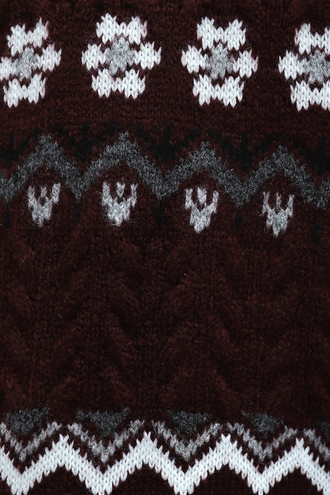 Round Neck Floral Ethnic Pattern Knit Tunic Sweater - Burgundy - Podyumplus - by Peralane - photo 8