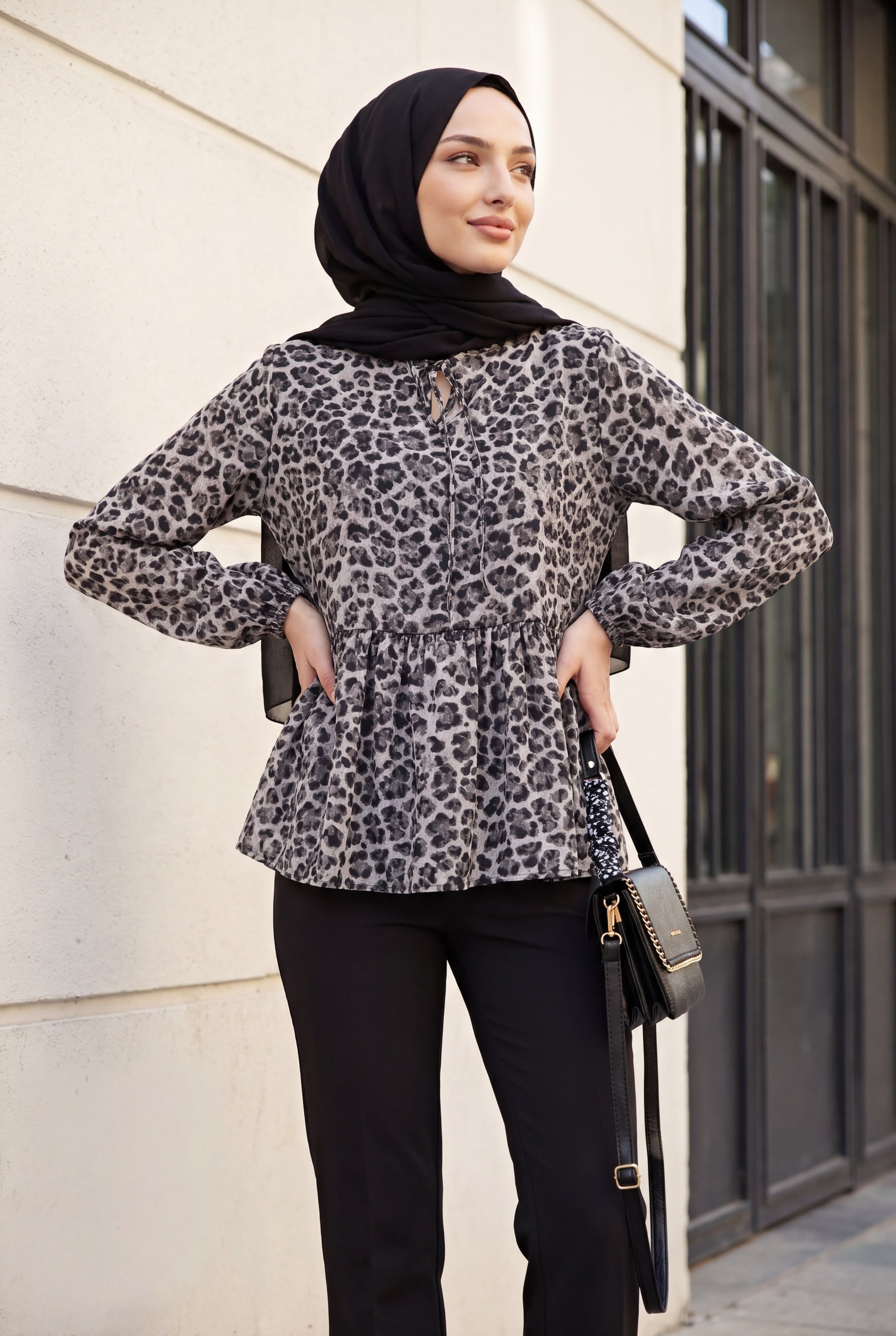 Women's Patterned Long-Sleeve Blouse - Anthracite - Bigdart - by Peralane - photo 4