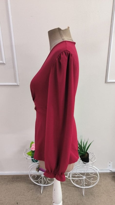 Women's Long Sleeve Wrap Neck Blouse with Chain Detail in Red - Janes - by Peralane - photo 5