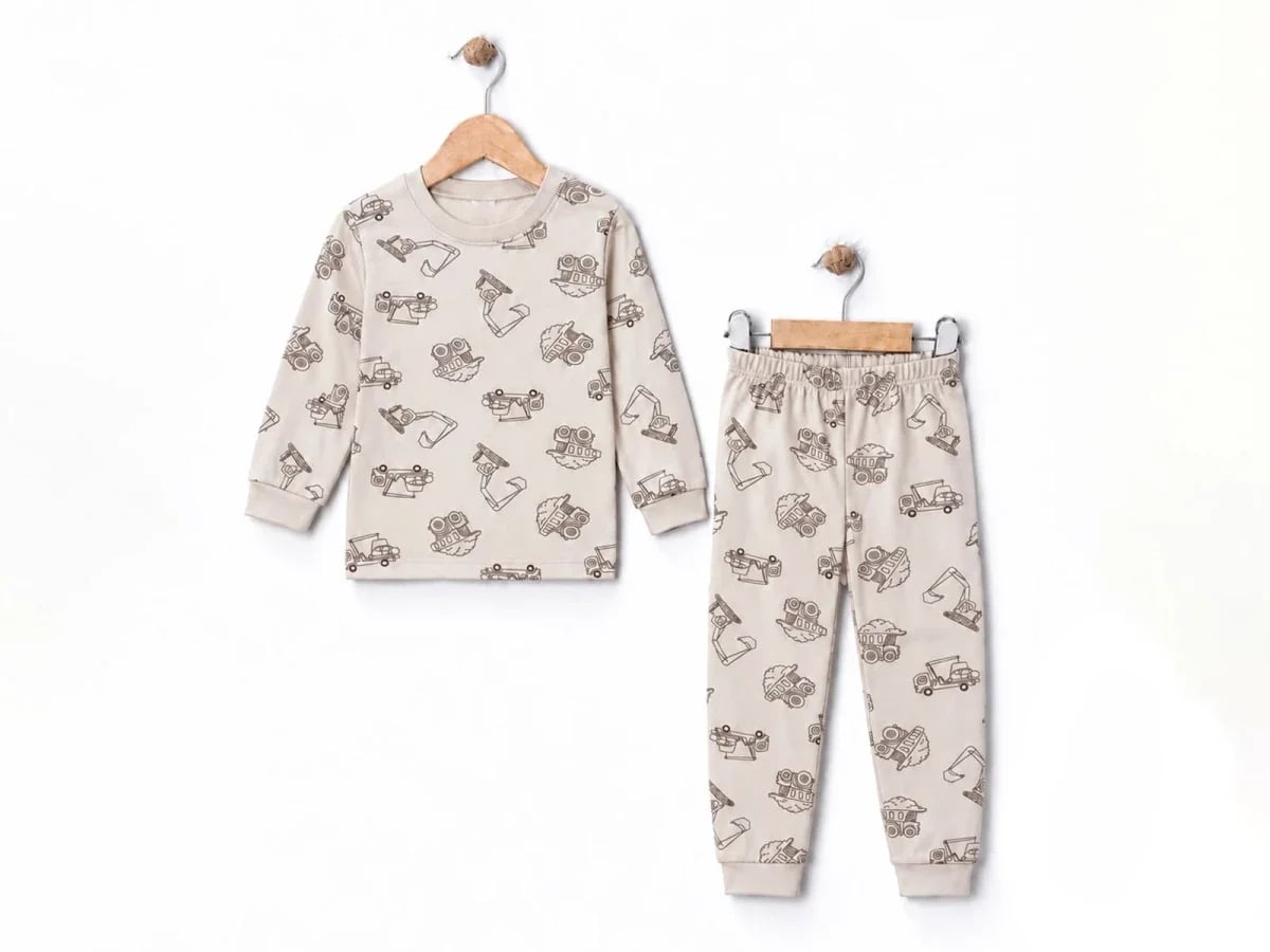 Boys' 3-Pack Construction Print Pajama Set (Ages 7-9) - Beige - Supermini - by Peralane
