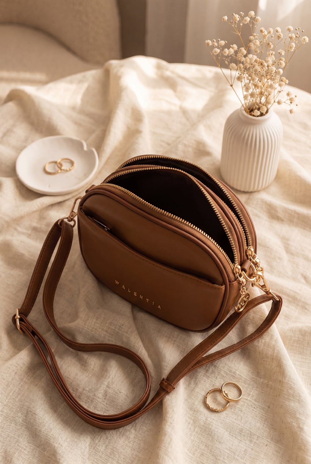 Multi-Compartment Long Strap Crossbody Bag - Tan - Podyumplus - by Peralane - photo 2