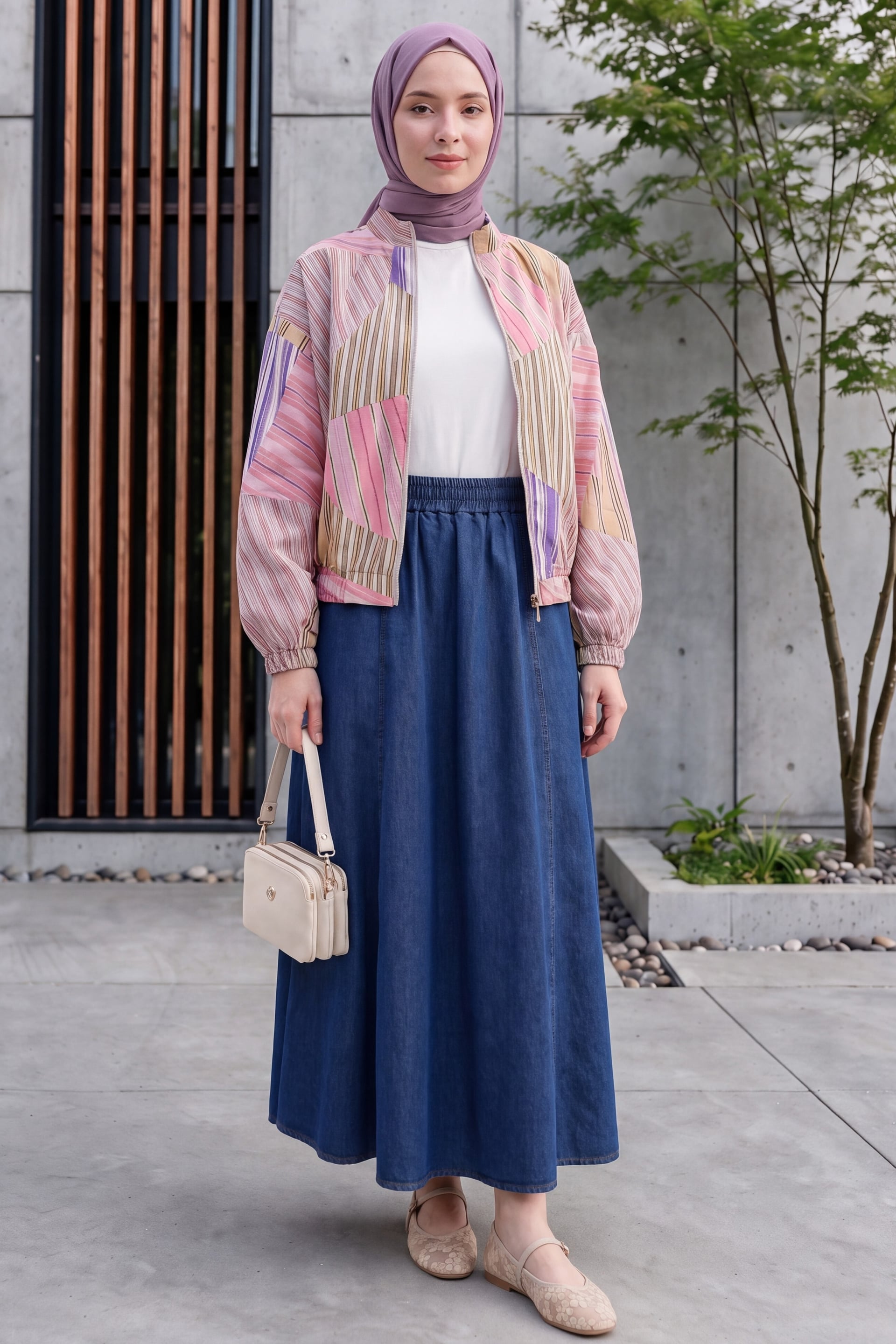 Elasticated Cuff and Waist Zip-Up Patterned Summer Jacket - Pink - Podyumplus - by Peralane - photo 12
