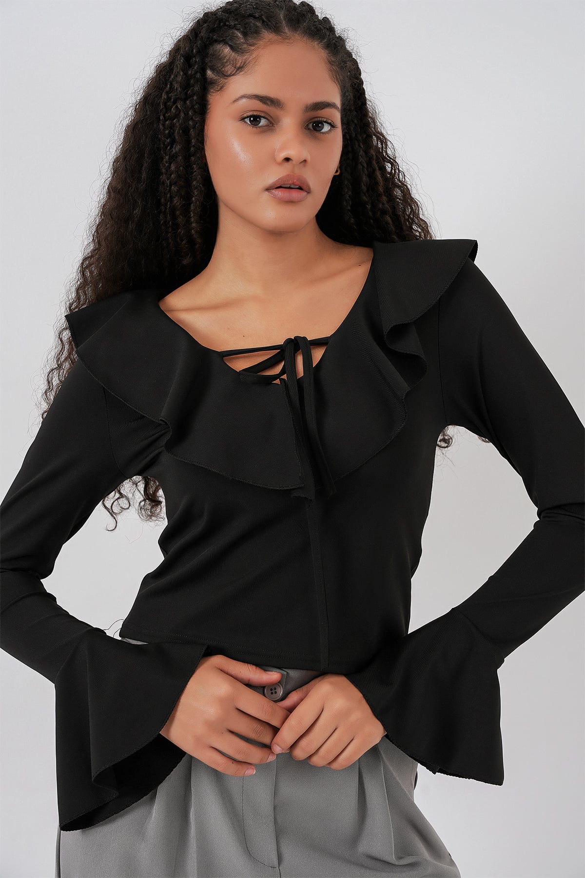 Women's Long Sleeve Crop Blouse Black - Bigdart - by Peralane - photo 3