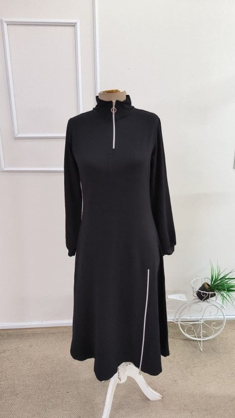 Women's Long-Sleeved Zip Midi Viscose Two-Thread Dress - Janes - by Peralane - photo 4
