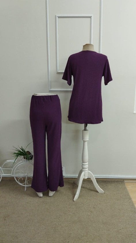 Women's Short Sleeve Round Neck Asymmetric Crepe Blouse and Wide-Leg Trousers Two-Piece Set - Janes - by Peralane - photo 5