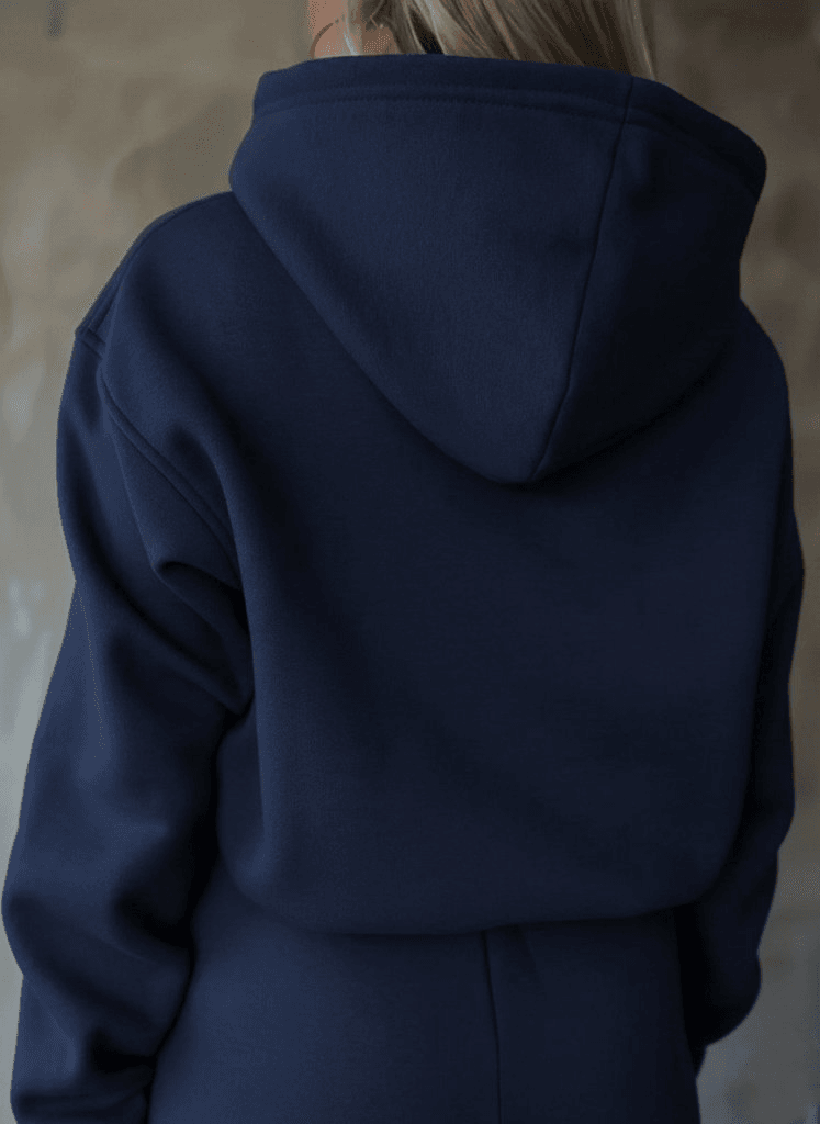 Women's Navy Blue Nope Print Hooded Sweatshirt and Wide-Leg Trousers Loungewear Set - Janes - by Peralane - photo 3