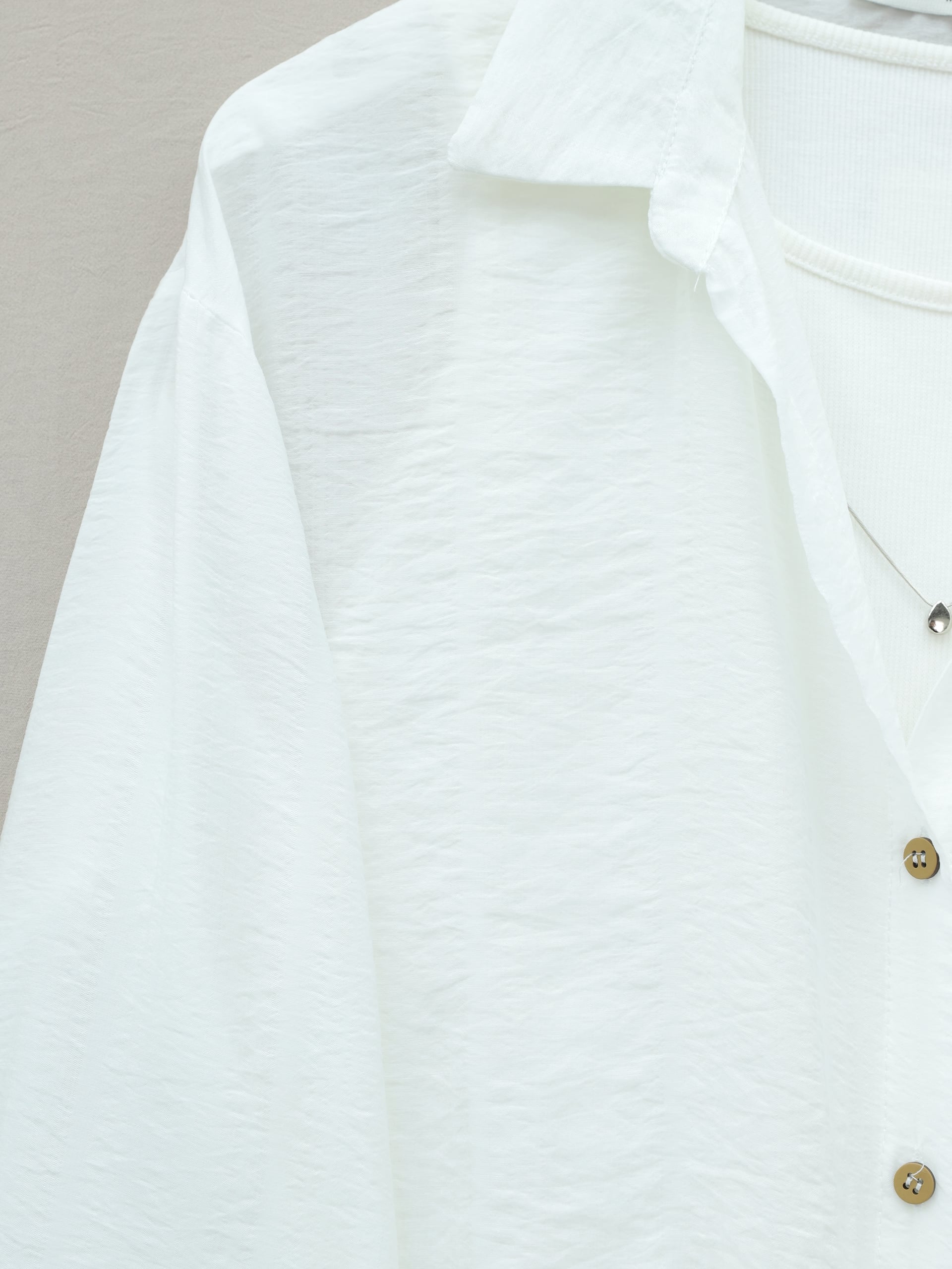 Crop Bodysuit Detail Long Back Shirt with Necklace - Ecru - Podyumplus - by Peralane - photo 6