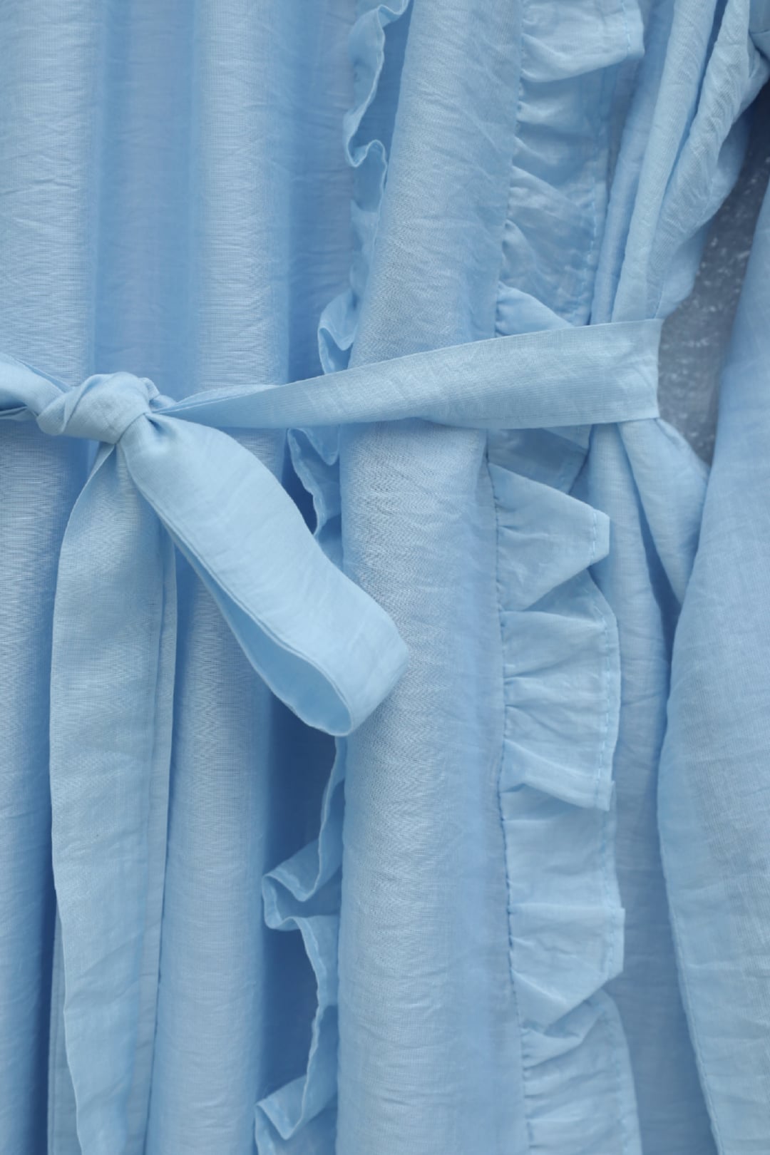 Ruffled Front Belted Cupra Dress with Long Sleeves - Baby Blue - Podyumplus - by Peralane - photo 3