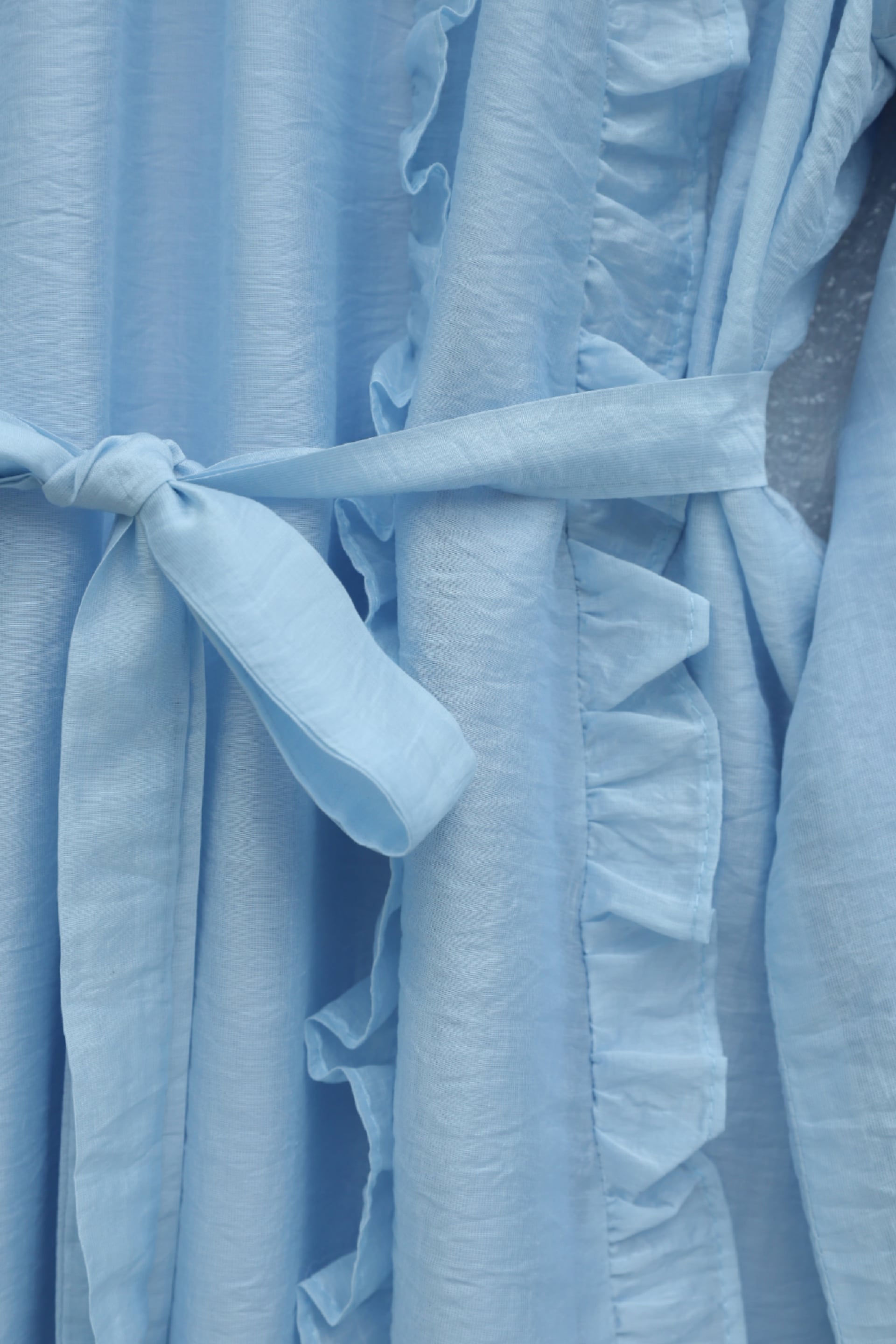 Ruffled Front Belted Cupra Dress with Long Sleeves - Baby Blue - Podyumplus - by Peralane - photo 3