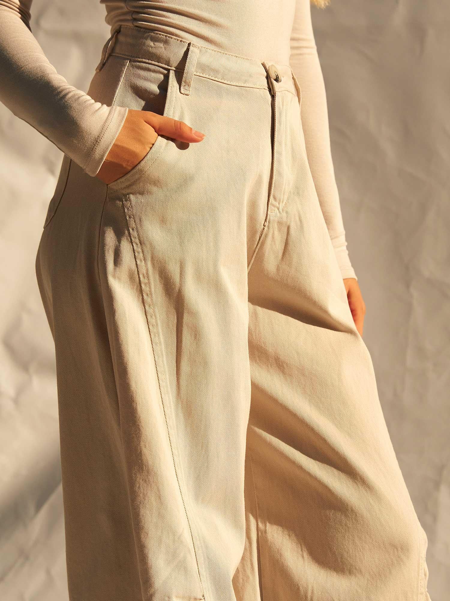 Barrel Cut Gabardine Trousers with Cargo Pockets - Beige - Lefon - by Peralane - photo 7
