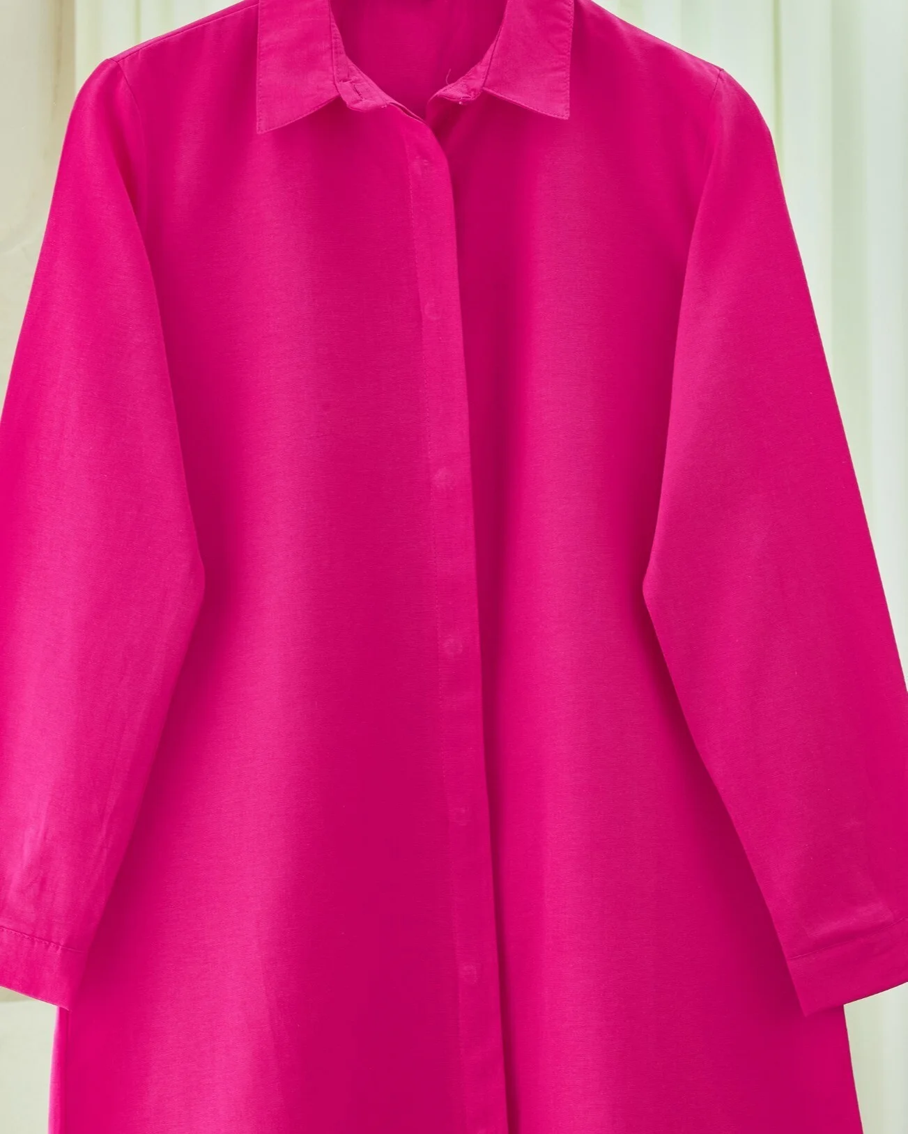 Hidden Button Oval Cut Long Shirt - Fuchsia - Podyumplus - by Peralane - photo 6