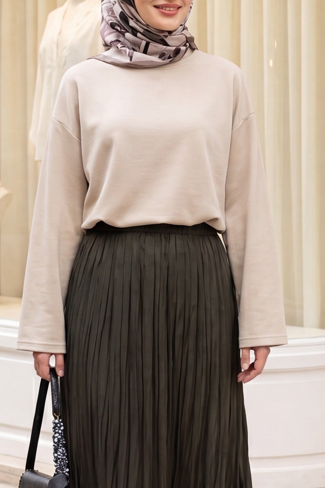 Round Neck Relaxed Knit Blouse - Stone Color - Podyumplus - by Peralane - photo 2