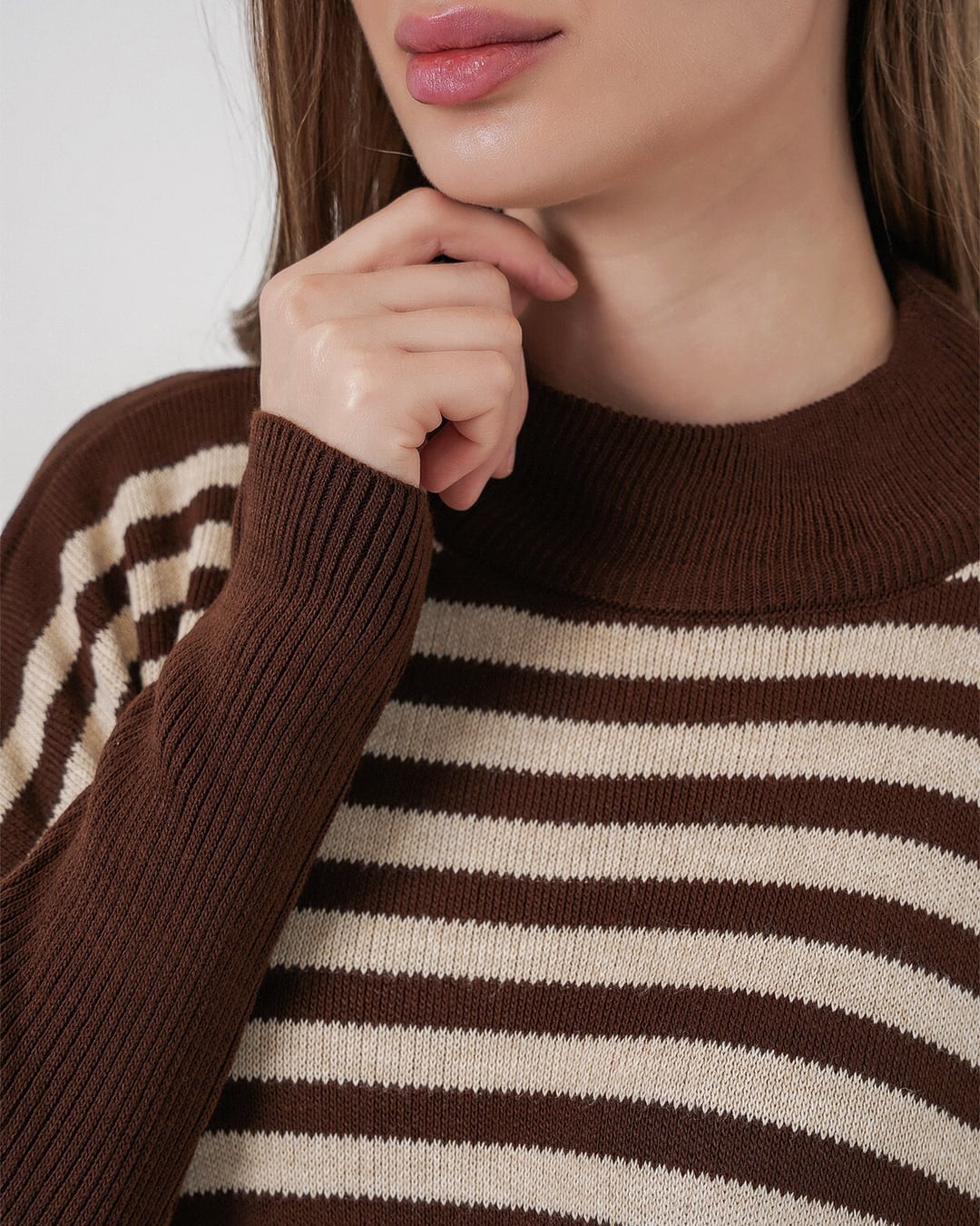 Oversize Pancho Knit Sweater with Side Slits - Brown - Bigdart - by Peralane - photo 8