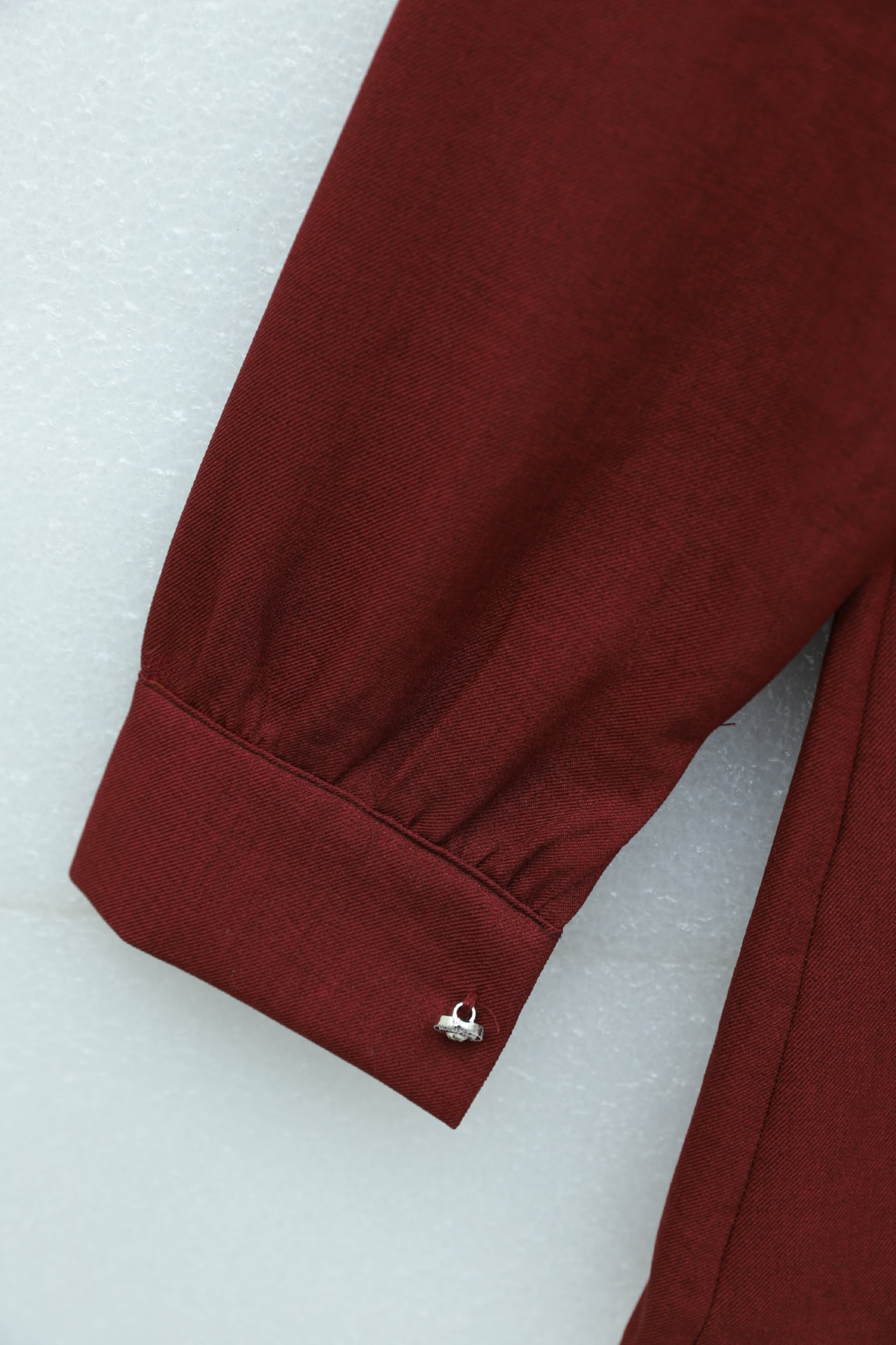 Double-Layer Ruffled Collar Buttoned Tie-Waist Linen Look Tunic - Burgundy - Podyumplus - by Peralane - photo 8