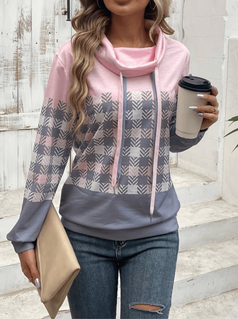 Women's Long Sleeve Cowl Neck Drawstring Patterned Brushed Sweatshirt - Janes - by Peralane - photo 11