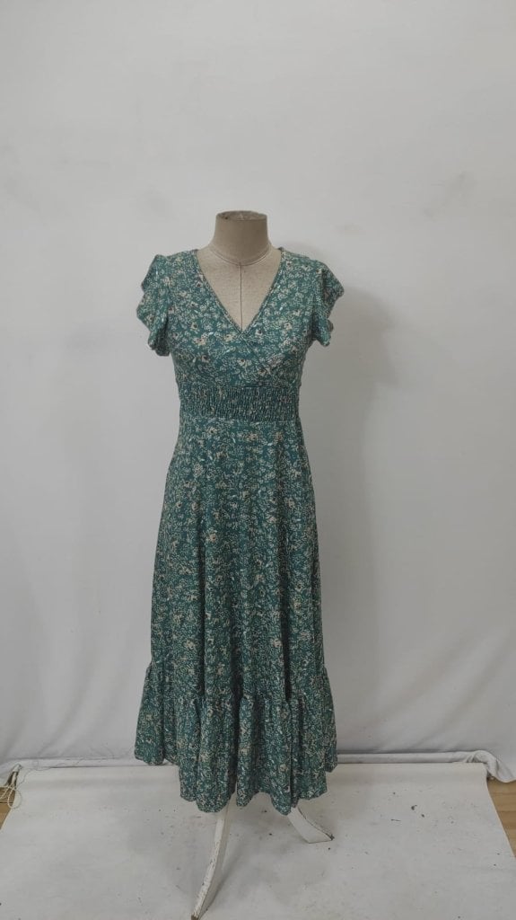 Women's Short Sleeve V-Neck Smocked Waist Floral Midi Dress - Janes - by Peralane - photo 6