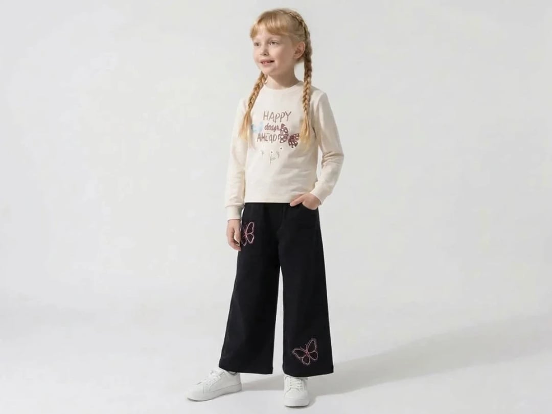 Butterfly Print Girls Two-Piece Set - White - Carino - by Peralane