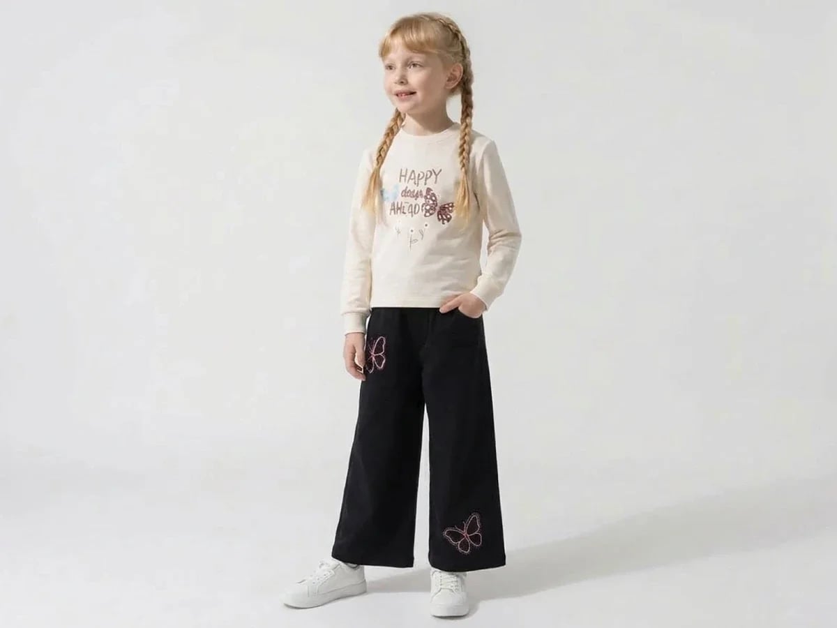 Butterfly Print Girls Two-Piece Set - White - Carino - by Peralane