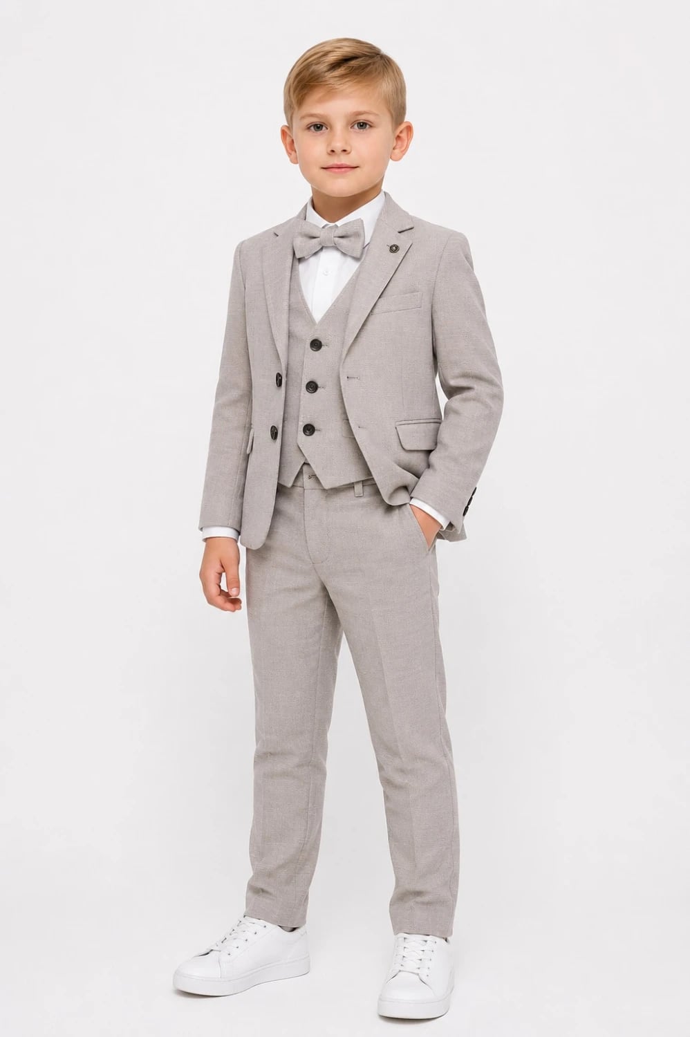 Boys' Linen Suit Set with Jacket, Waistcoat, and Trousers - 4 Piece - Terry - by Peralane