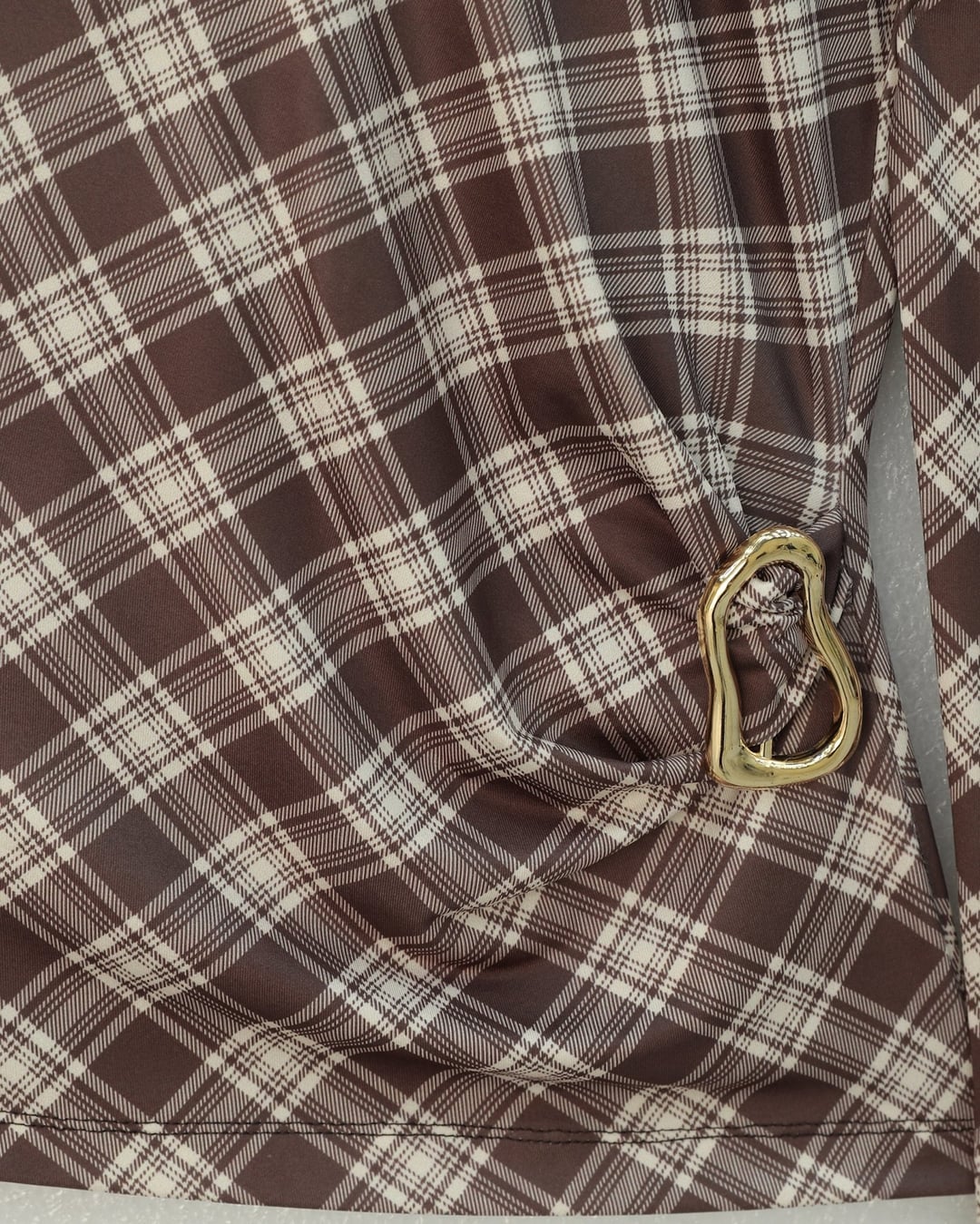 Side Buckle Plaid Blouse - Brown - Podyumplus - by Peralane - photo 4