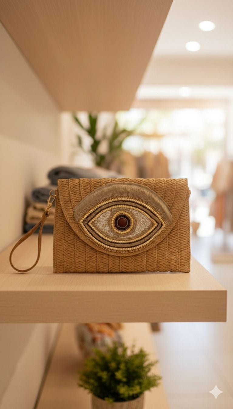 Camel Eye Detail Woven Straw Clutch Bag 27x37x19.5 cm - Nesvay - by Peralane - photo 2
