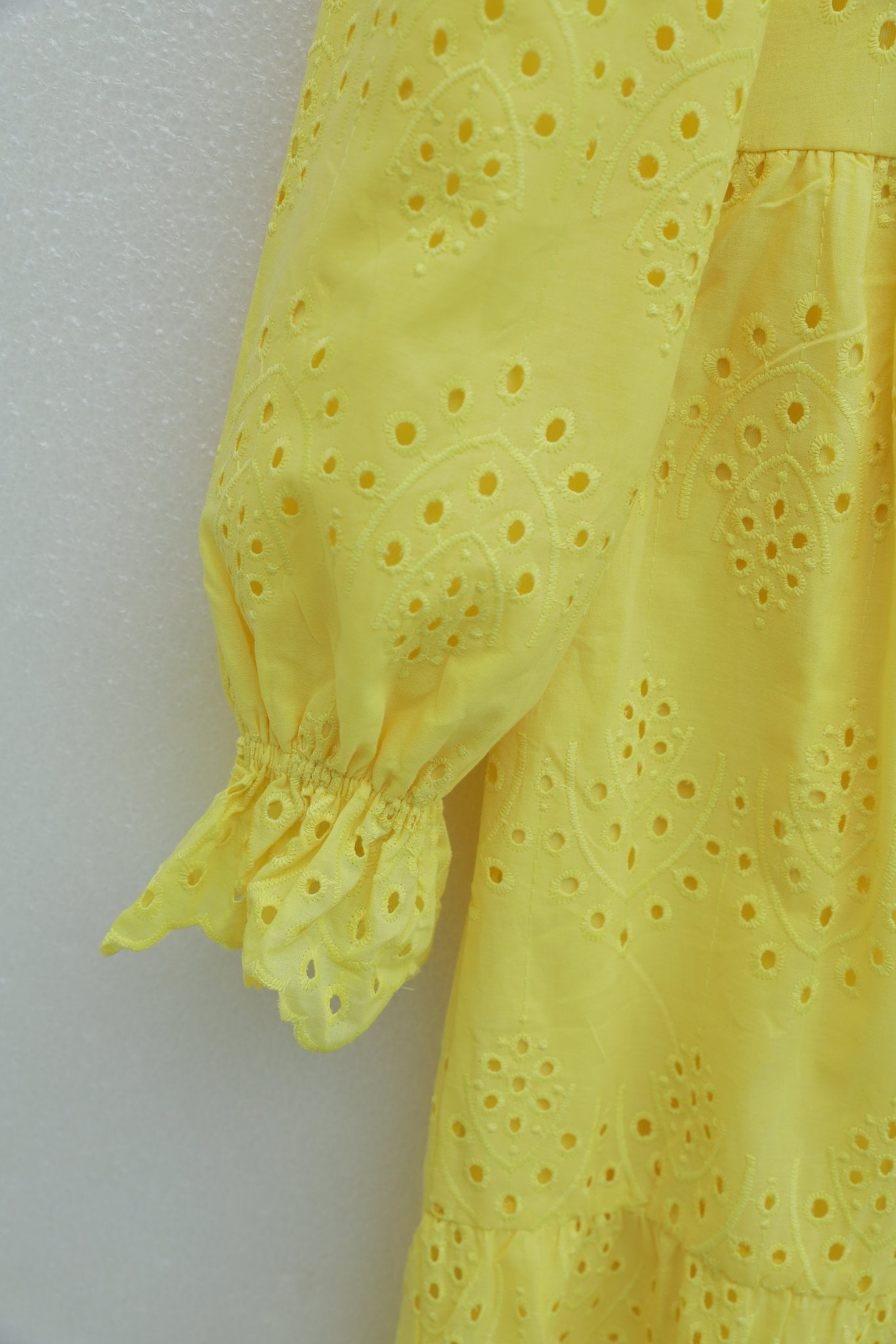 Yellow Half-Button Broderie Anglaise Midi Dress with Yoke Cut - Podyumplus - by Peralane - photo 6