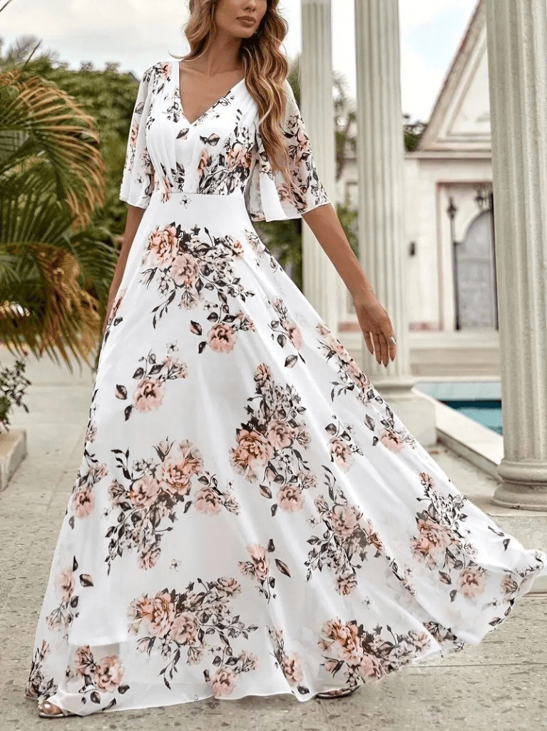 Women's Short-Sleeve V-Neck Floral Print Maxi Dress - Janes - by Peralane - photo 3