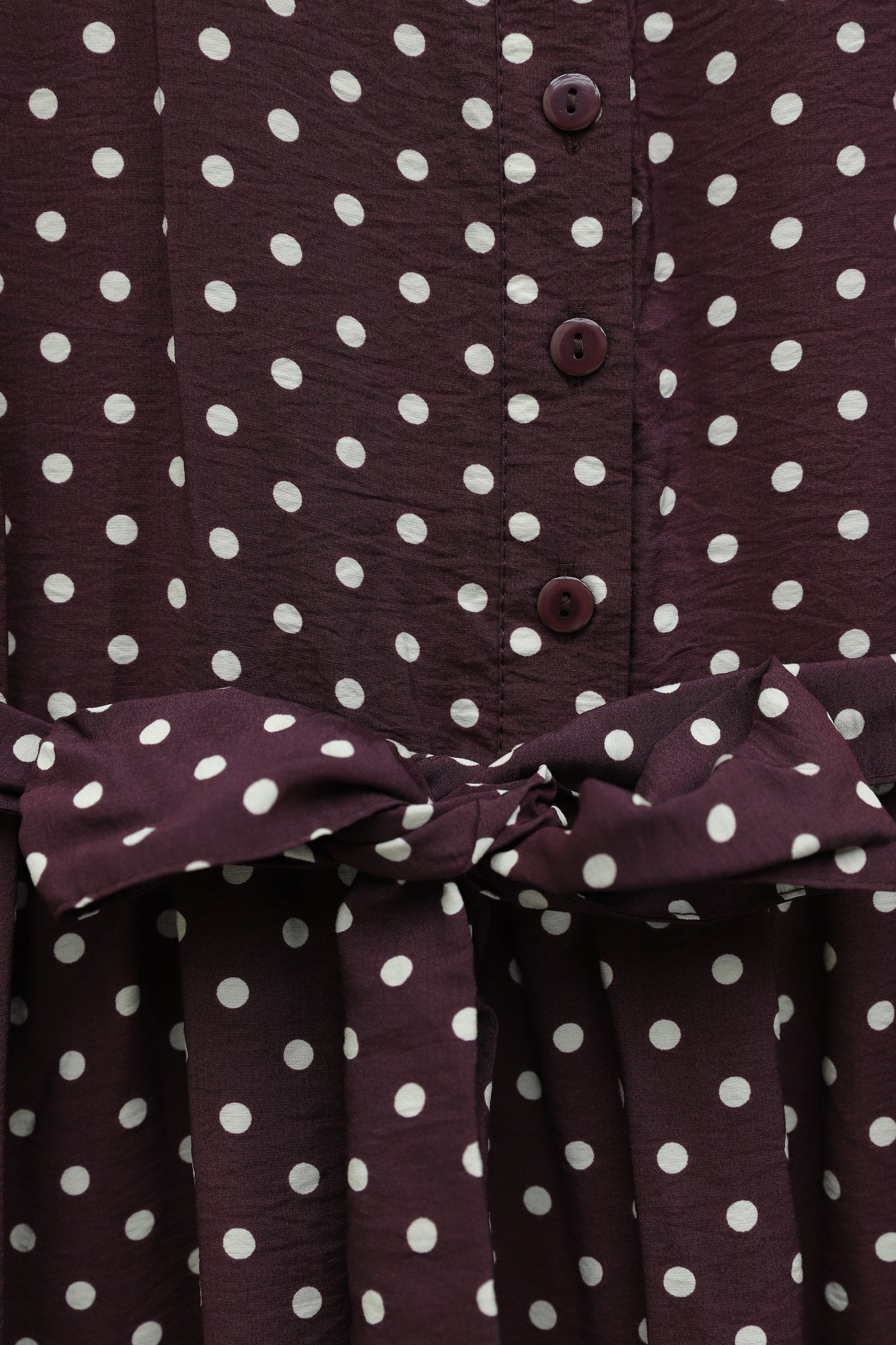 Burgundy Polka Dot Collared Tie-Waist Long Sleeve Dress - Podyumplus - by Peralane - photo 5