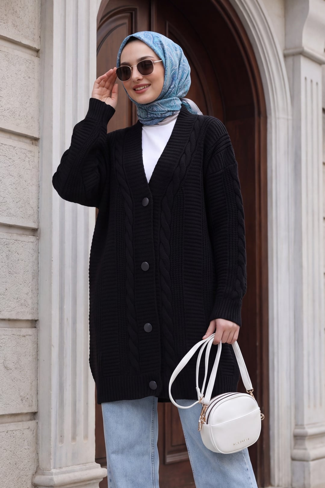 Black Cable Knit Button Cardigan for Women - Bigdart - by Peralane - photo 2