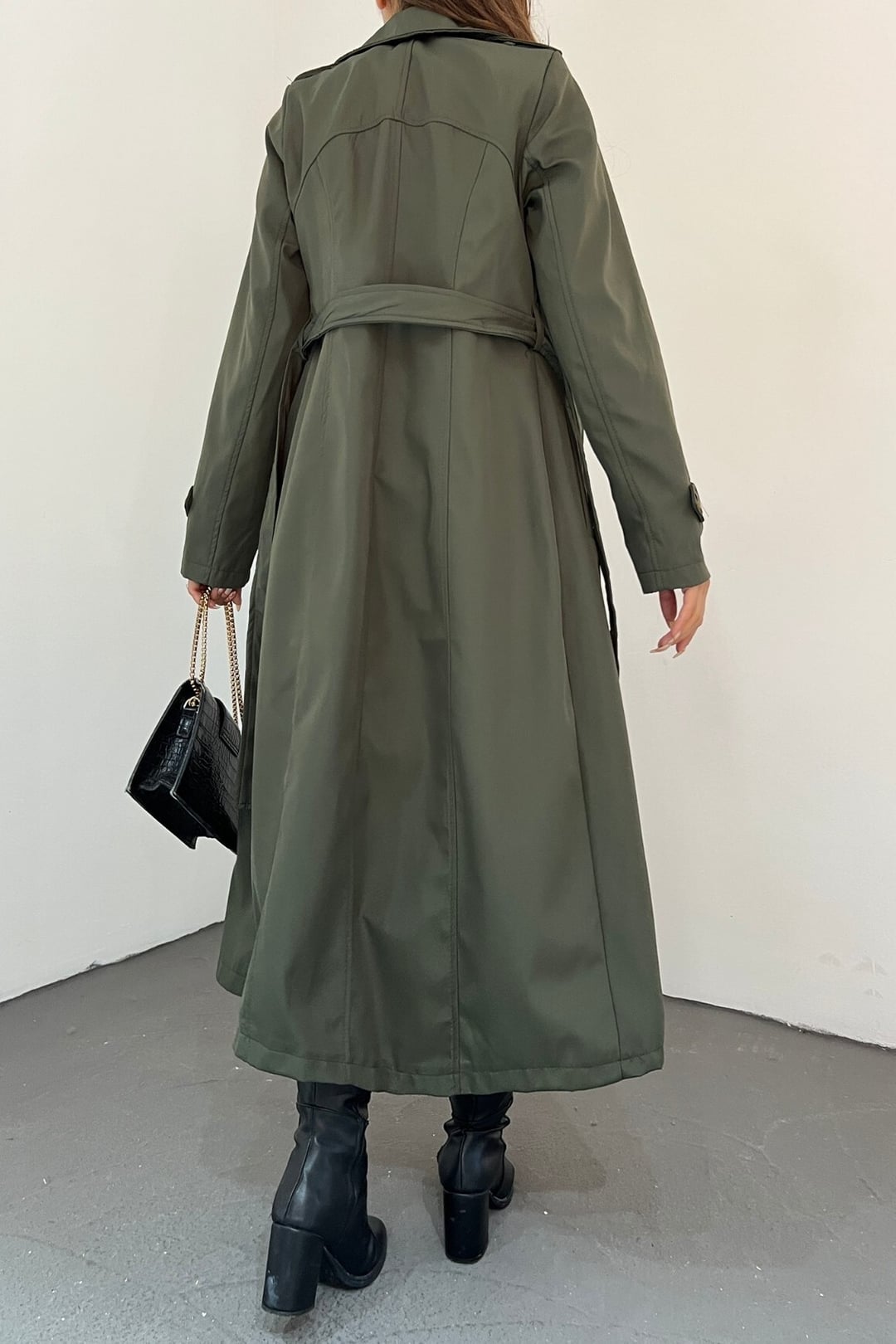 Women's Lined Belted Trench Coat - Olive Green - Podyumplus - by Peralane - photo 5