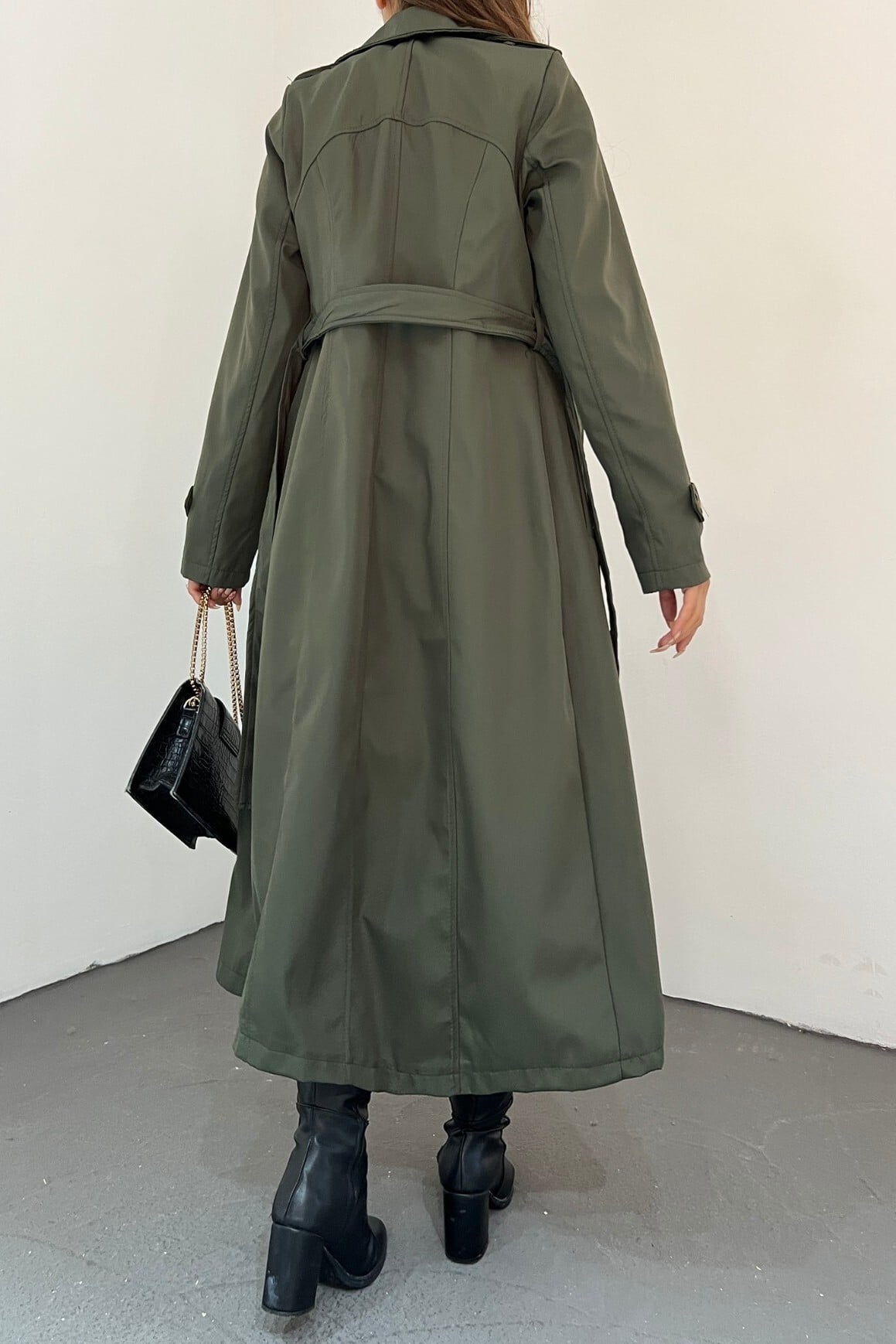 Women's Lined Belted Trench Coat - Olive Green - Podyumplus - by Peralane - photo 5