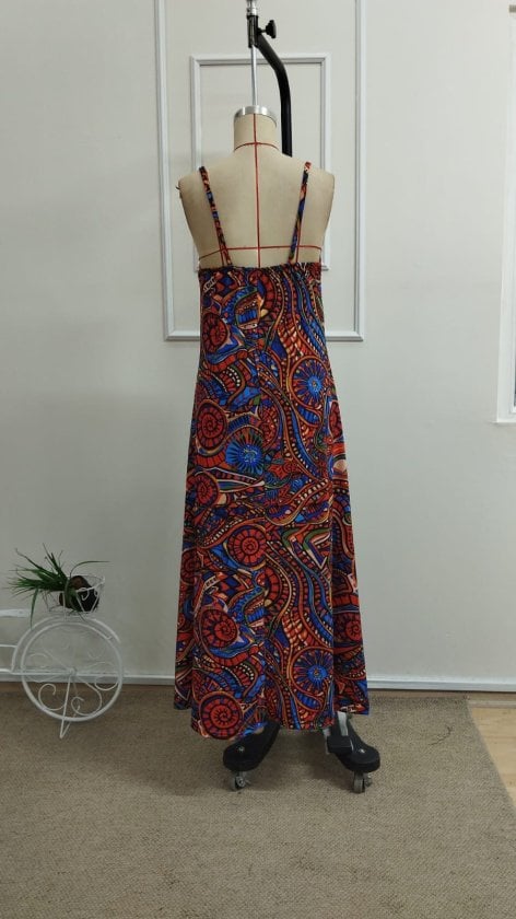 Women's Spaghetti Strap V-Neck Patterned Maxi Suprem Dress - Janes - by Peralane - photo 6