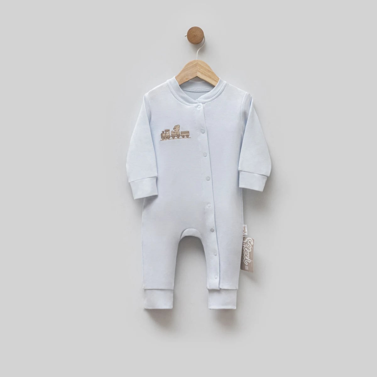 Baby Romper with Train Embroidery - Light Blue (Pack of 3) - Flexi Baby - by Peralane