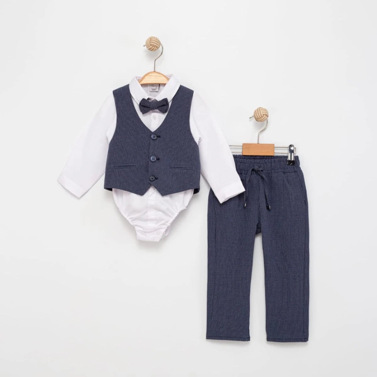 Baby Boy's 4-Piece Suit Set with Shirt, Trousers, and Vest in Anthracite - Terry - by Peralane