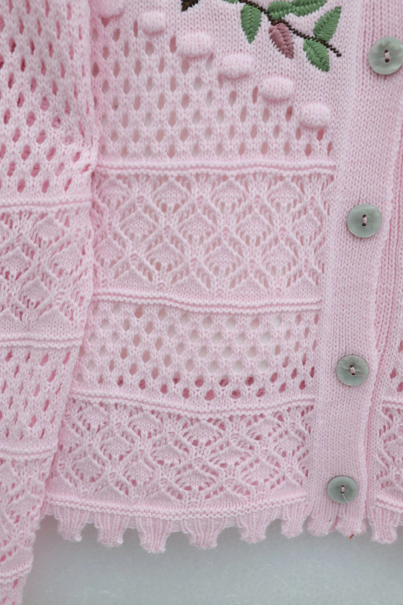 Embroidered Open-Knit Cardigan with Button Front - Pink - Podyumplus - by Peralane - photo 7