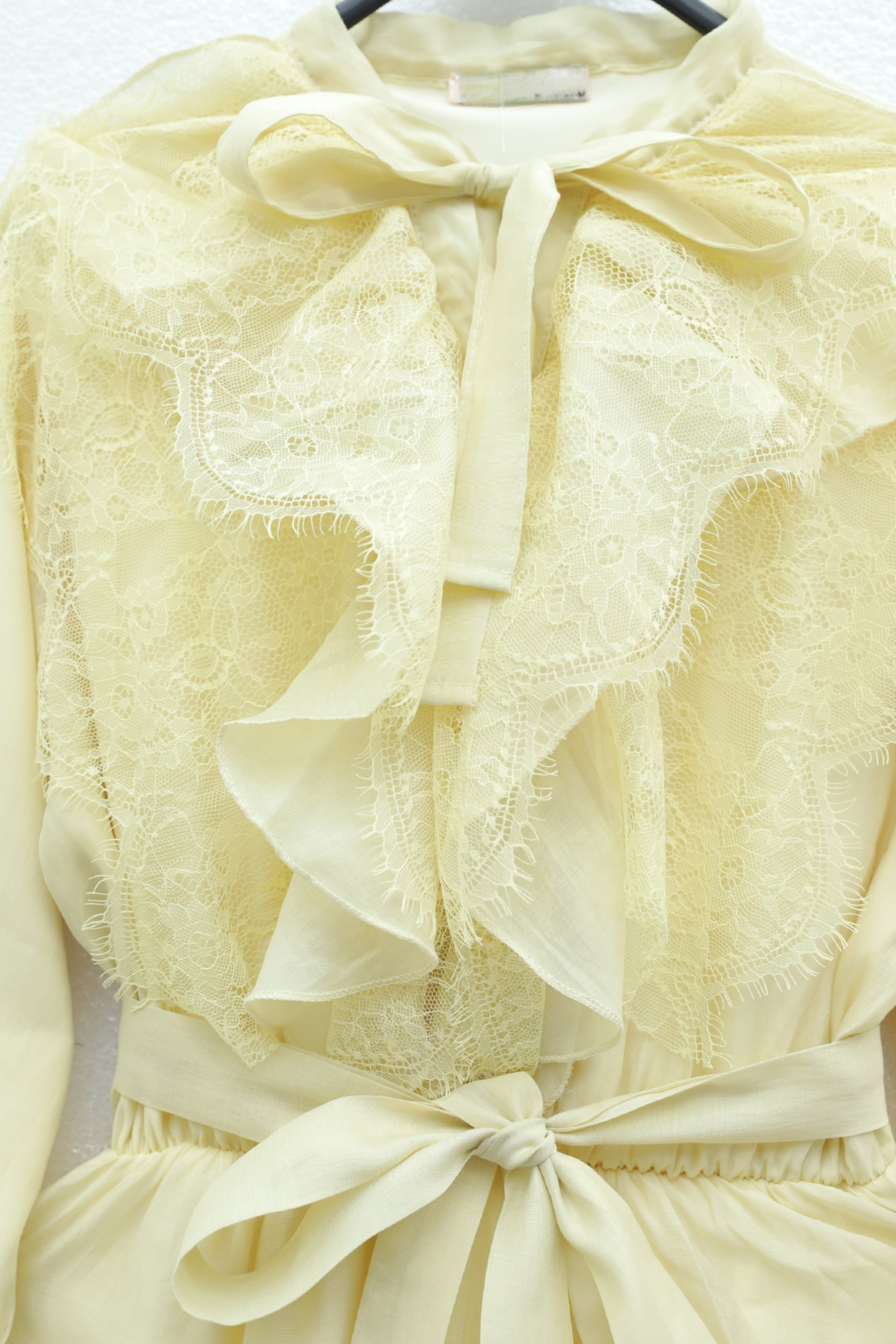 Belted Wrap Tie Ruffle Trimmed Half Button Long Dress - Light Yellow - Podyumplus - by Peralane - photo 3