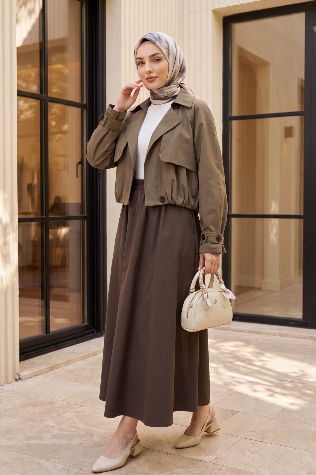 Bolero Detail Elasticated Waist Crop Jacket - Light Brown - Podyumplus - by Peralane - photo 2