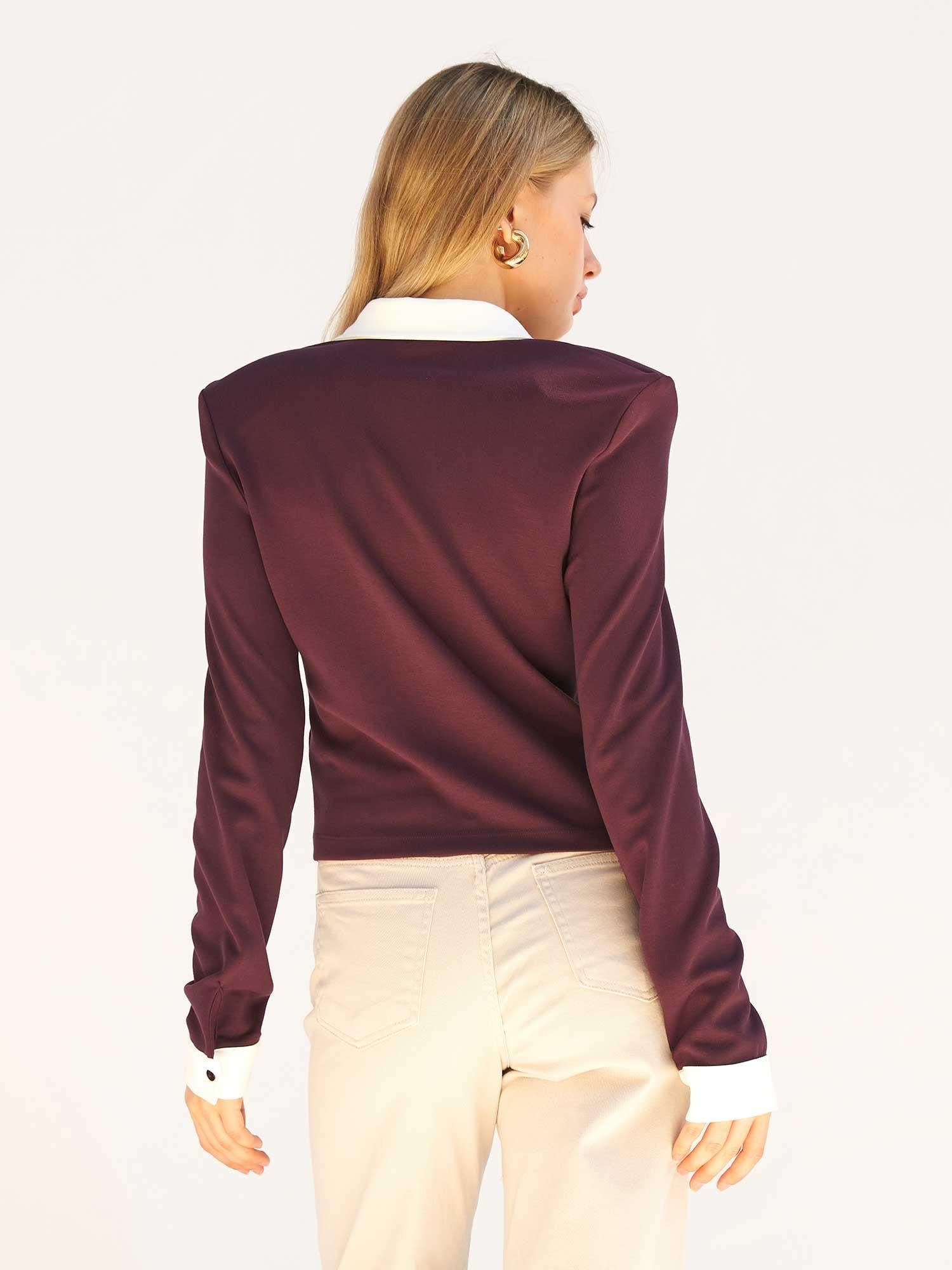 Long-Sleeved Collared Knit Blouse in Deep Plum - Lefon - by Peralane - photo 3