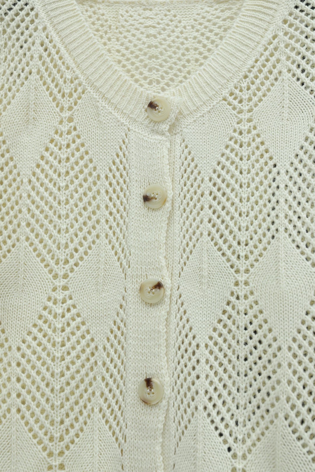 Leaf Pattern Open-Knit Cardigan - Cream - Podyumplus - by Peralane - photo 5