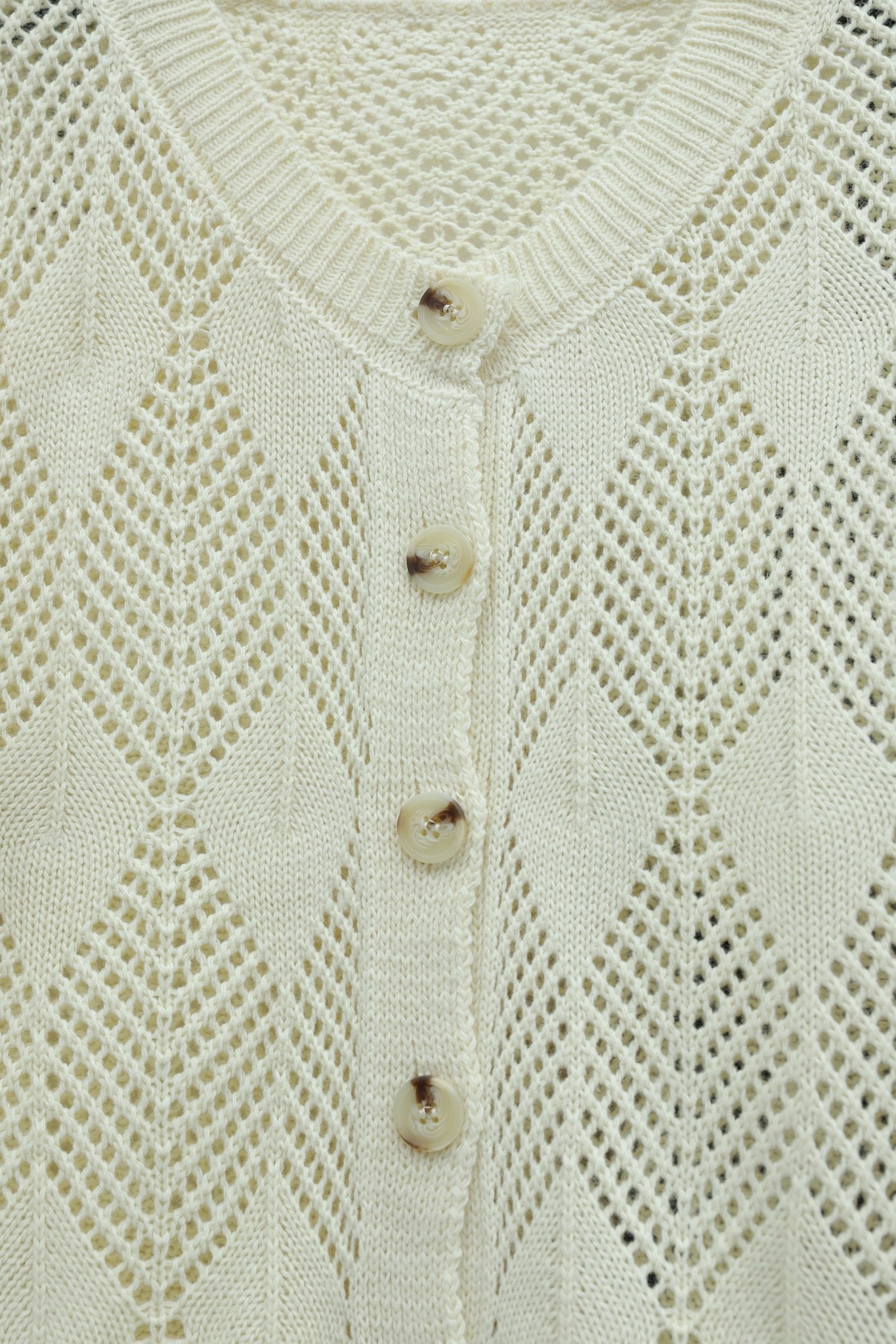 Leaf Pattern Open-Knit Cardigan - Cream - Podyumplus - by Peralane - photo 5