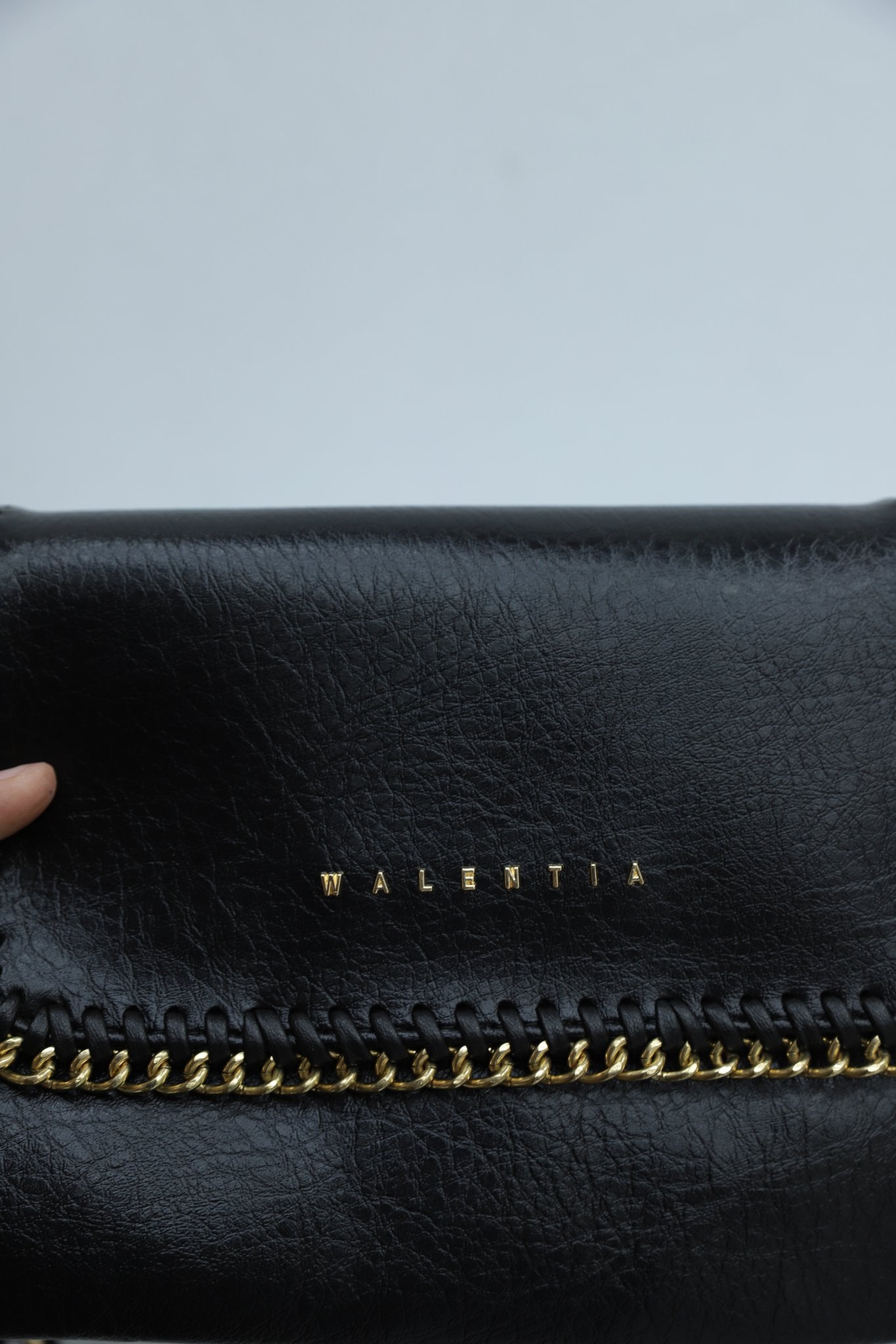 Black Faux Leather Shoulder Bag with Chain Trim and Scarf Detail - Podyumplus - by Peralane - photo 3