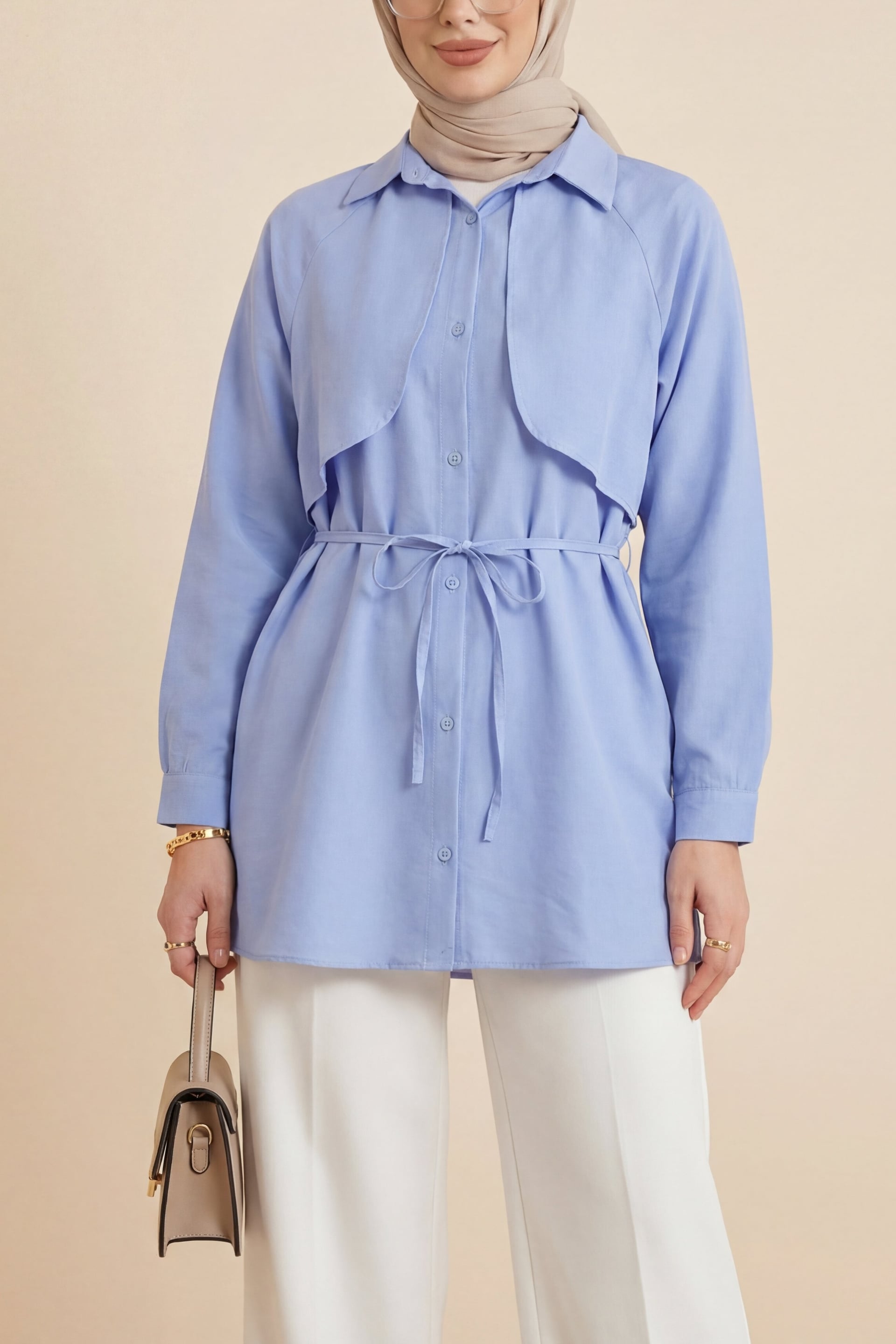 Bolero Detail Laced Poplin Tunic - Baby Blue - Podyumplus - by Peralane