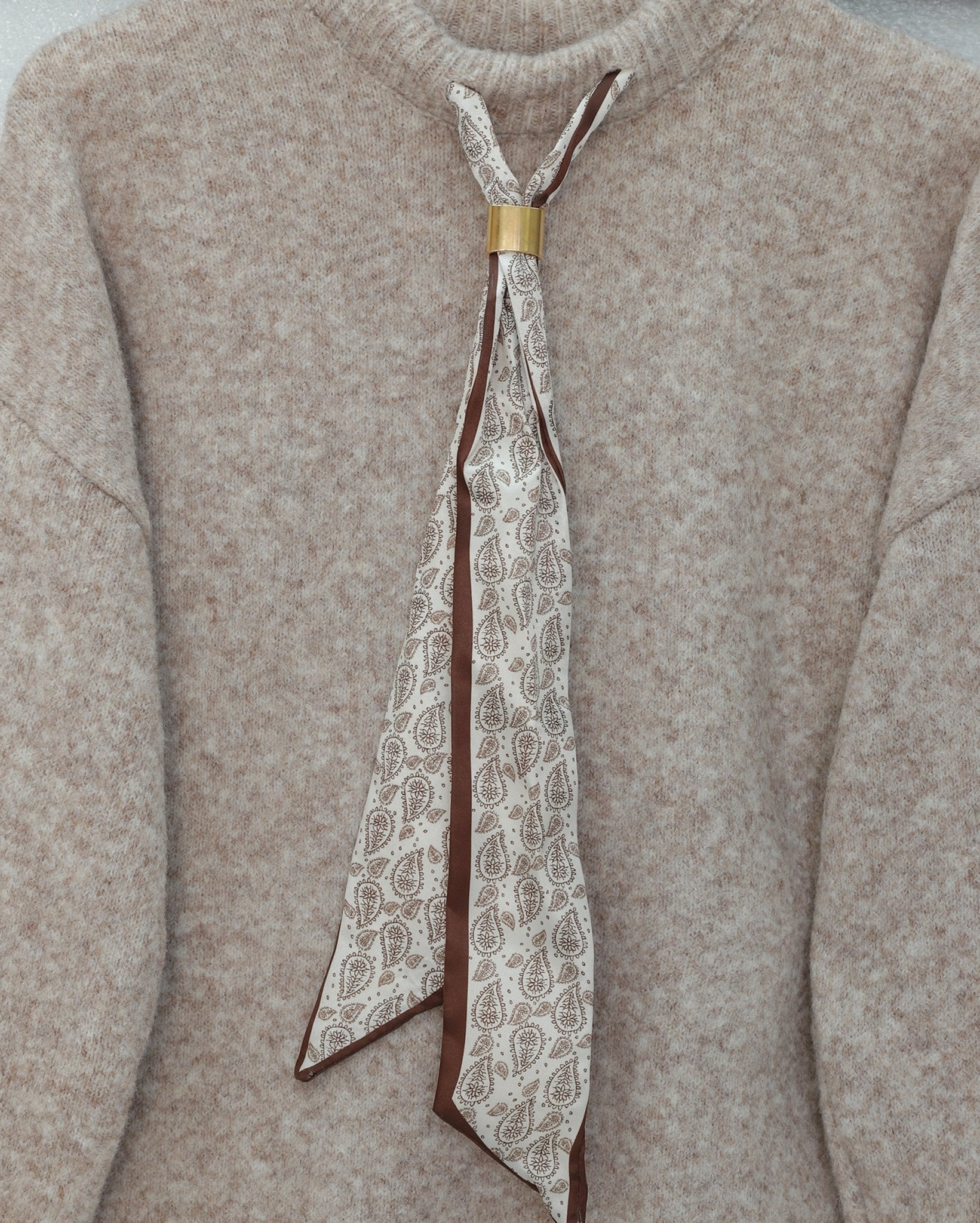 Scarf Detail Soft Knit Sweater - Light Beige - Podyumplus - by Peralane - photo 5