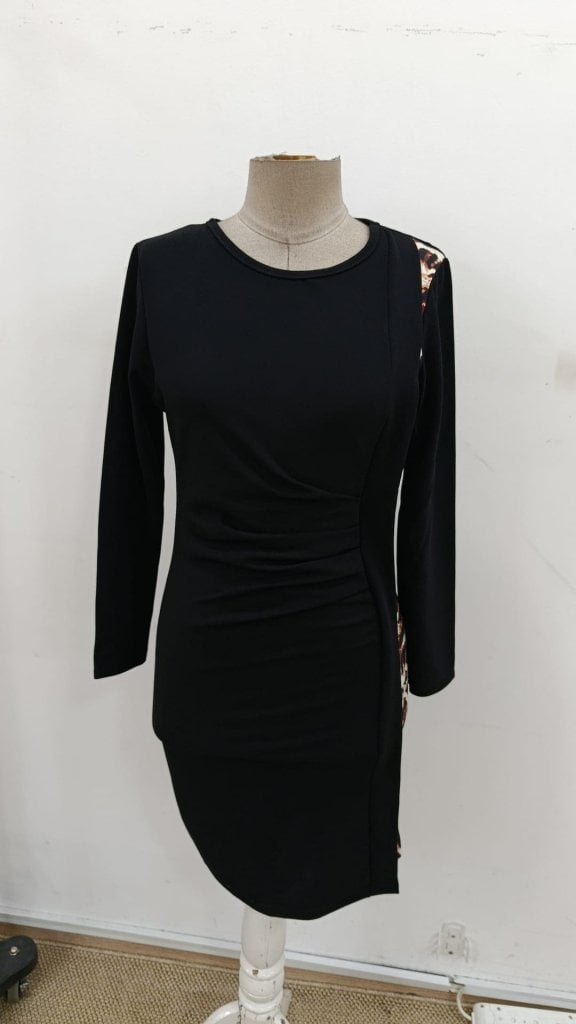 Women's Long-Sleeved Black Midi Dress with Leopard Print Side Panel - Janes - by Peralane - photo 7