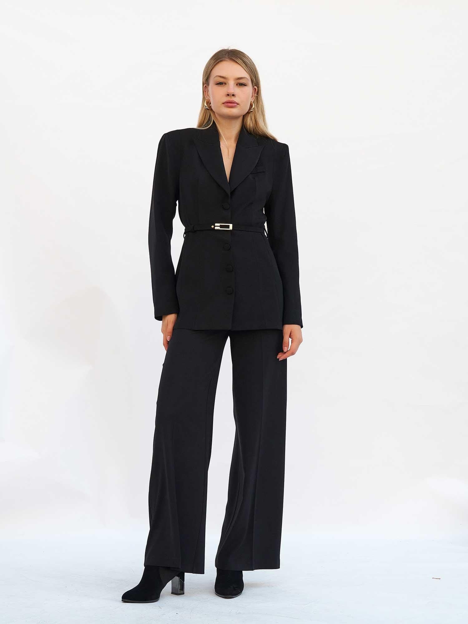 Black Double-Breasted Blazer with Belt - Lefon - by Peralane - photo 4